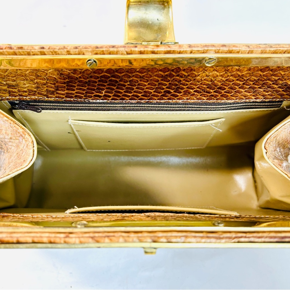 Mid Century Python Bag Brown Snakeskin Frame Box … - image 6